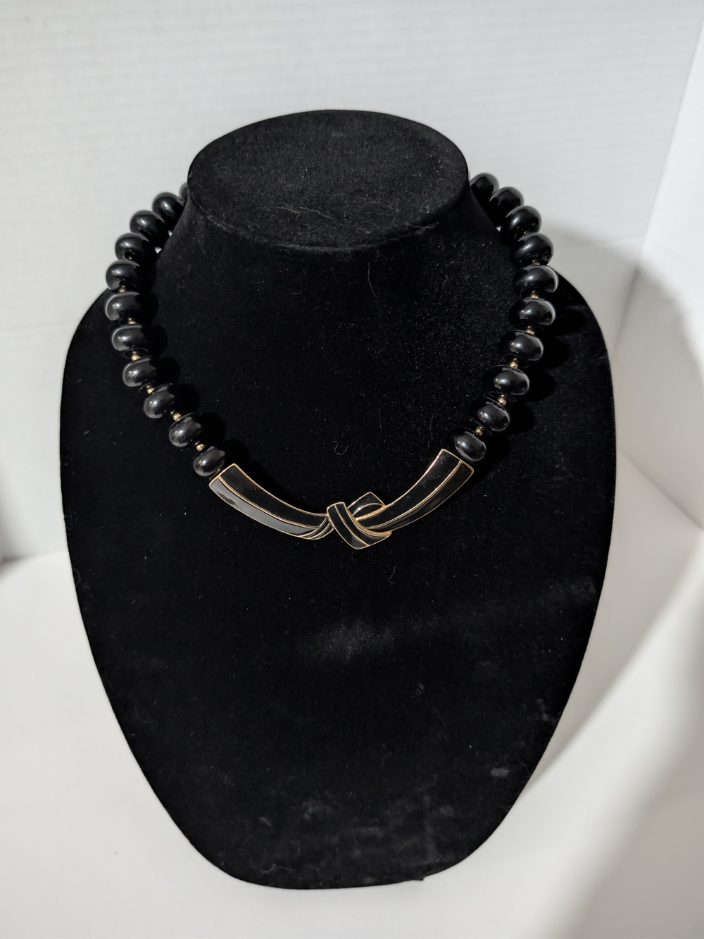 Vintage Trifari Statement Necklace Black And Gold Beaded Choker 16in